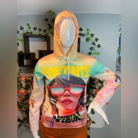 FORNITE Theme Vibin Tie Dyed Pullover Hoodie Fashion Sweatshirt L Junior RefJ028 - Picture 1 of 11